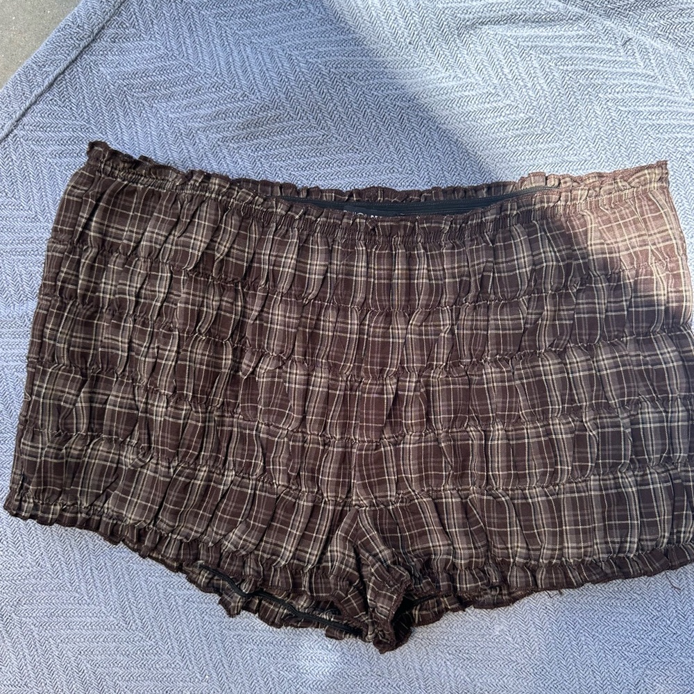 Plaid ruffle mini shorts